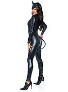 Catwoman, maskerad-jumpsuit i lamé med stygn och svans